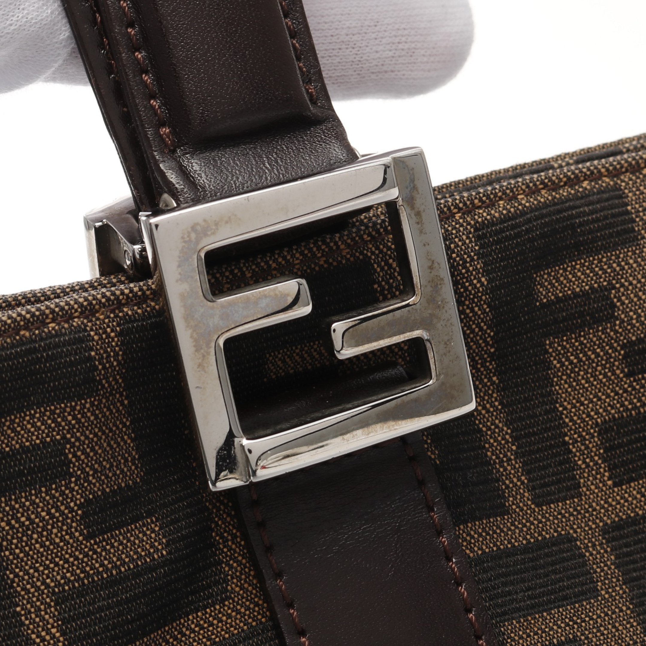 FENDI Zucca Handbag Tote bag Canvas Brown Dark brown