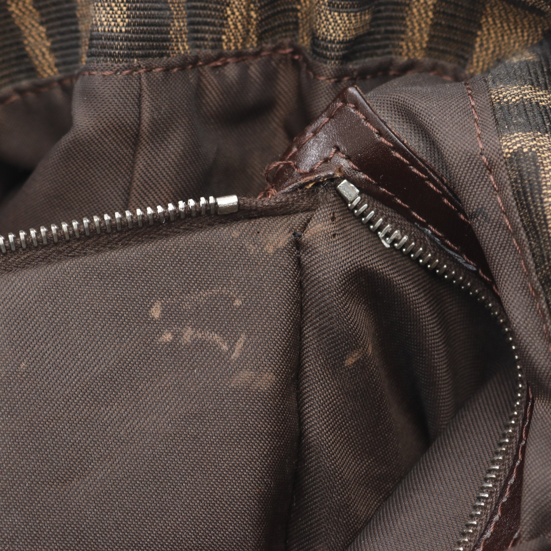 FENDI Zucca Handbag Tote bag Canvas Brown Dark brown