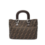 FENDI Zucca Handbag Tote bag Canvas Brown Dark brown
