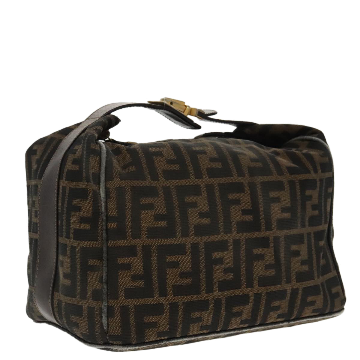 FENDI Zucca Canvas Hand Bag Brown Black Gold95689