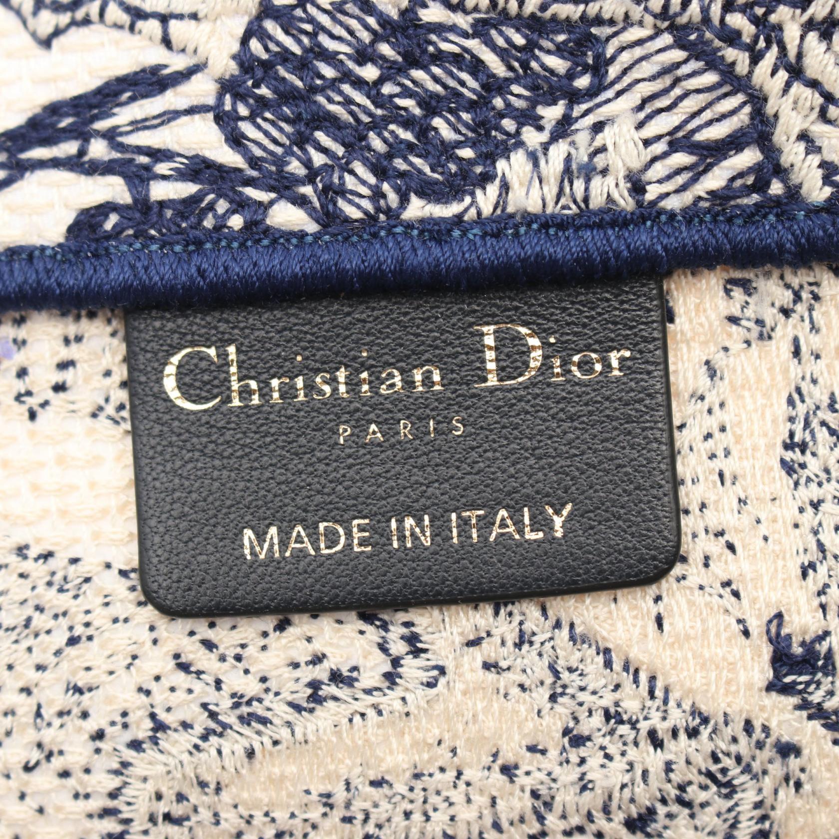 Dior Oblique Embroidery Gardener Handbag Tote bag Canvas Ivory Navy