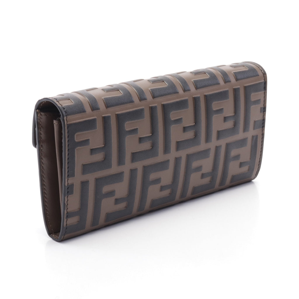FENDI FF Diamond Zucca Emboss Chain wallet Leather Brown