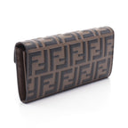 FENDI FF Diamond Zucca Emboss Chain wallet Leather Brown