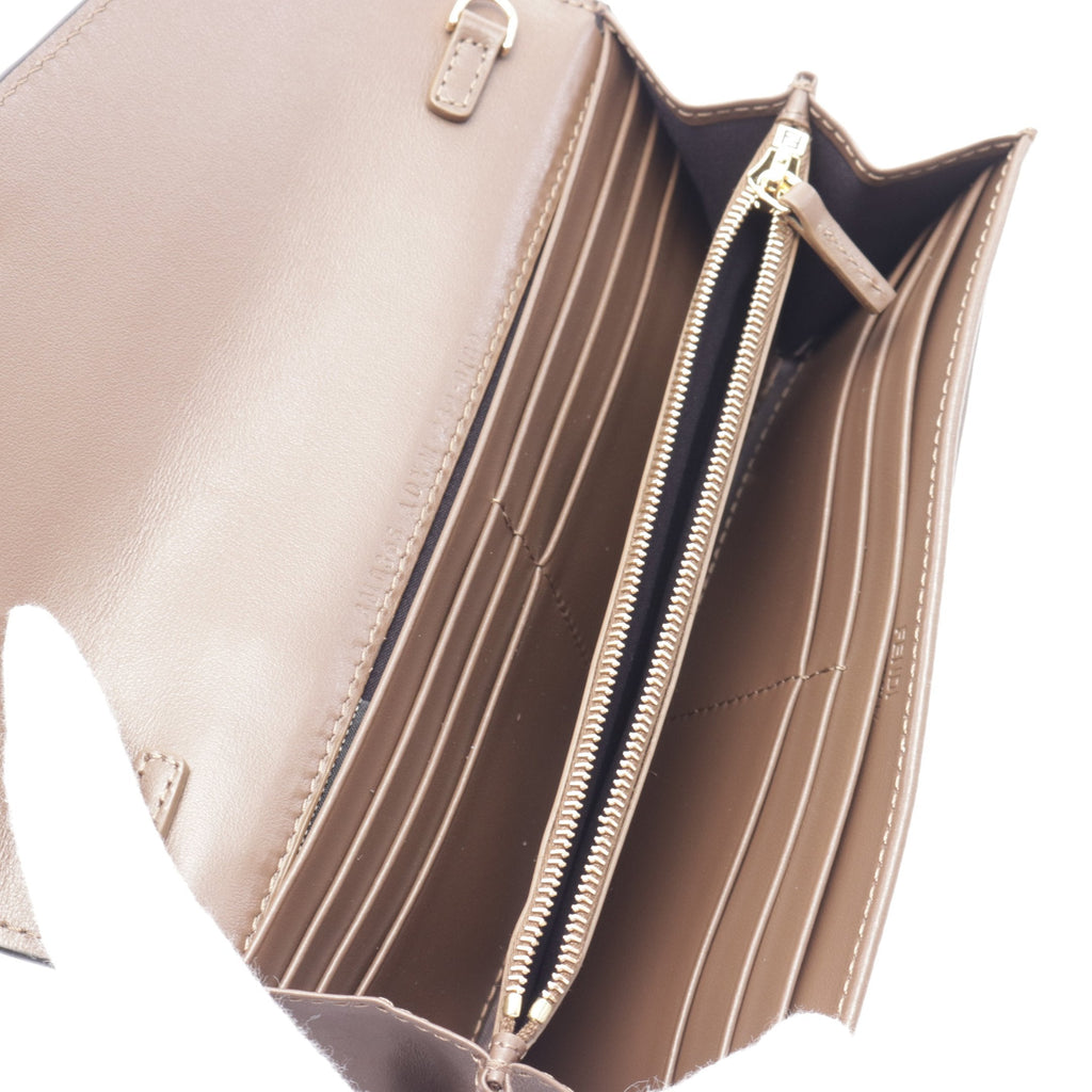 FENDI FF Diamond Zucca Emboss Chain wallet Leather Brown