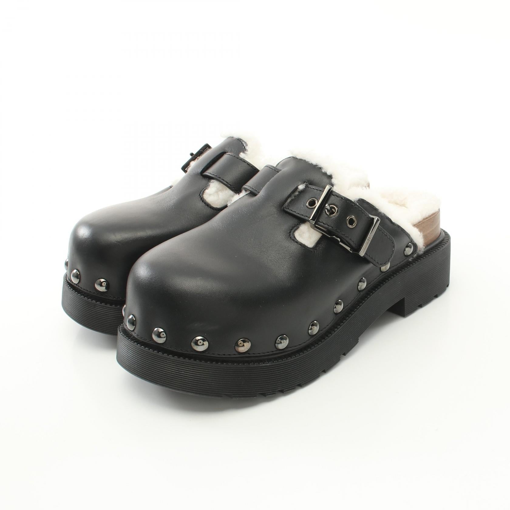 Dior Quake Clock Sabot Sandals Leather Shearling Black White