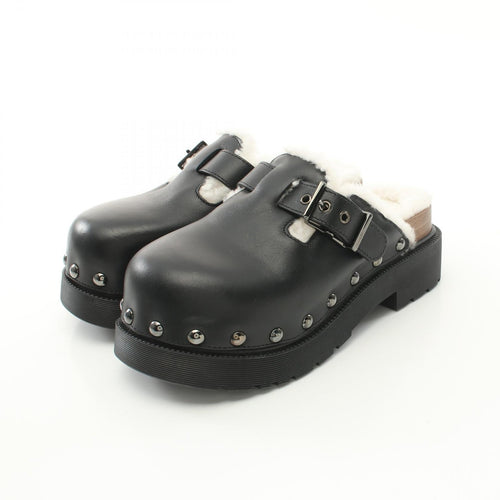 Dior Quake Clock Sabot Sandals Leather Shearling Black White
