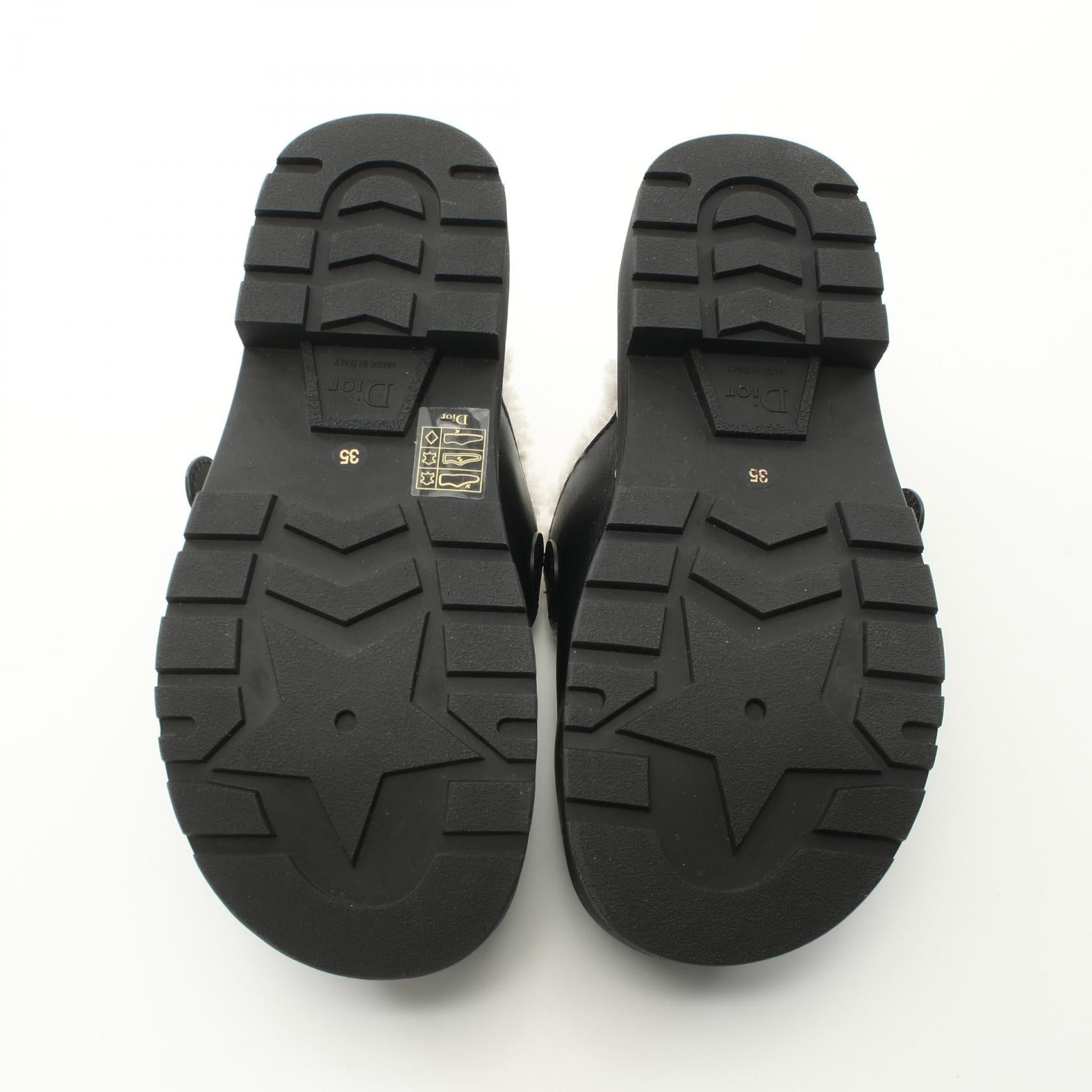 Dior Quake Clock Sabot Sandals Leather Shearling Black White