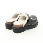 Dior Quake Clock Sabot Sandals Leather Shearling Black White