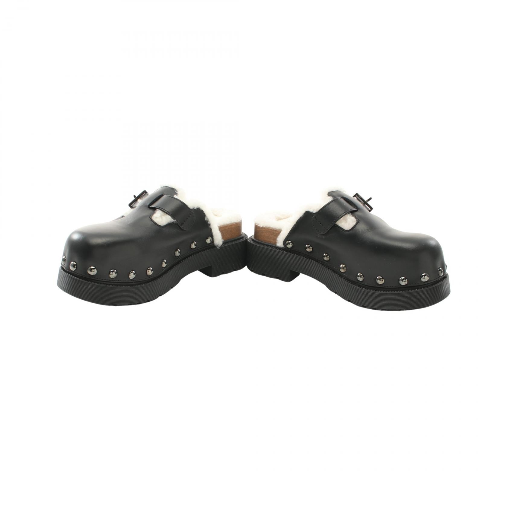 Dior Quake Clock Sabot Sandals Leather Shearling Black White