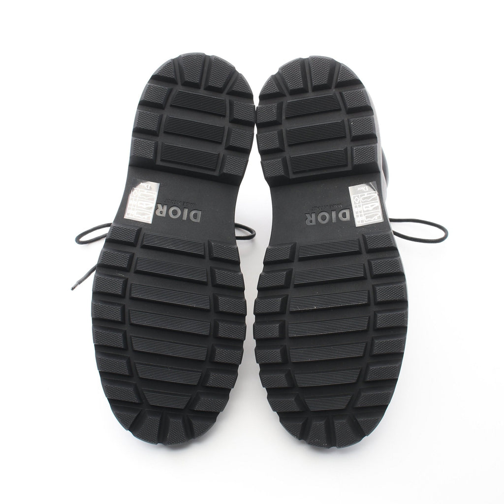 Dior Lace up Short Boots Leather Canvas Black