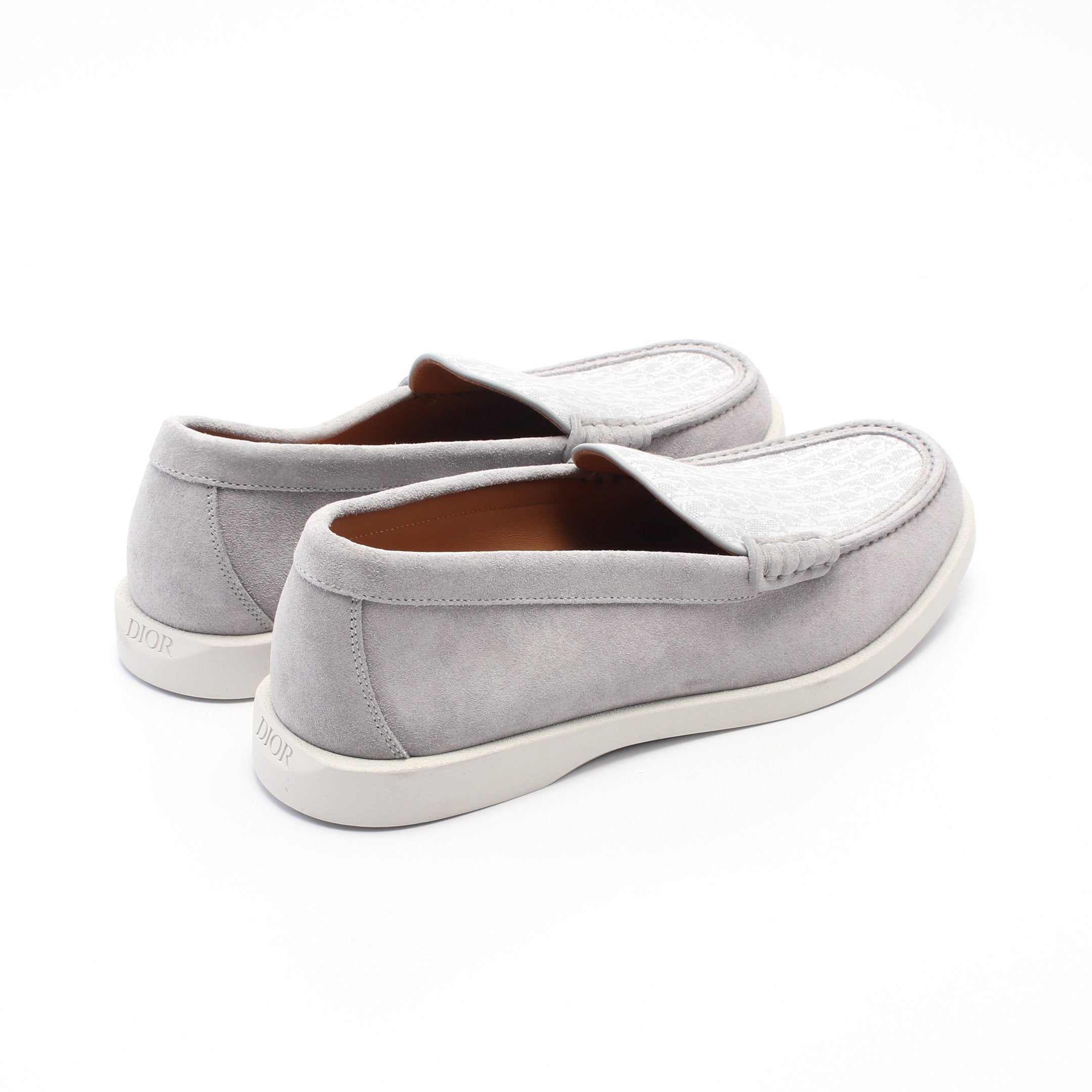 Dior Oblique Loafers Suede Fabric Gray White