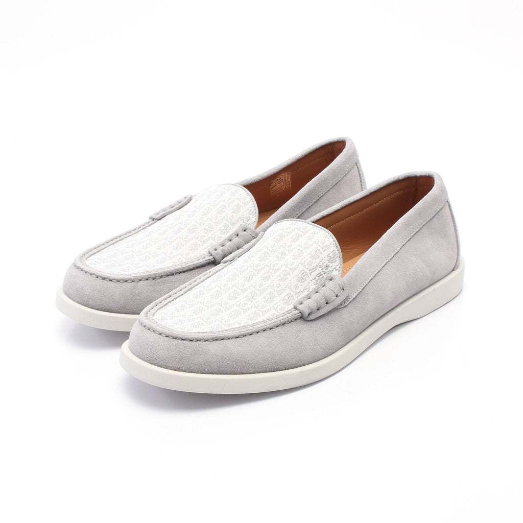 Dior Oblique Loafers Suede Fabric Gray White