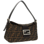 FENDI Zucca Canvas Mamma Baguette Shoulder Bag Black Brown Silver95783A