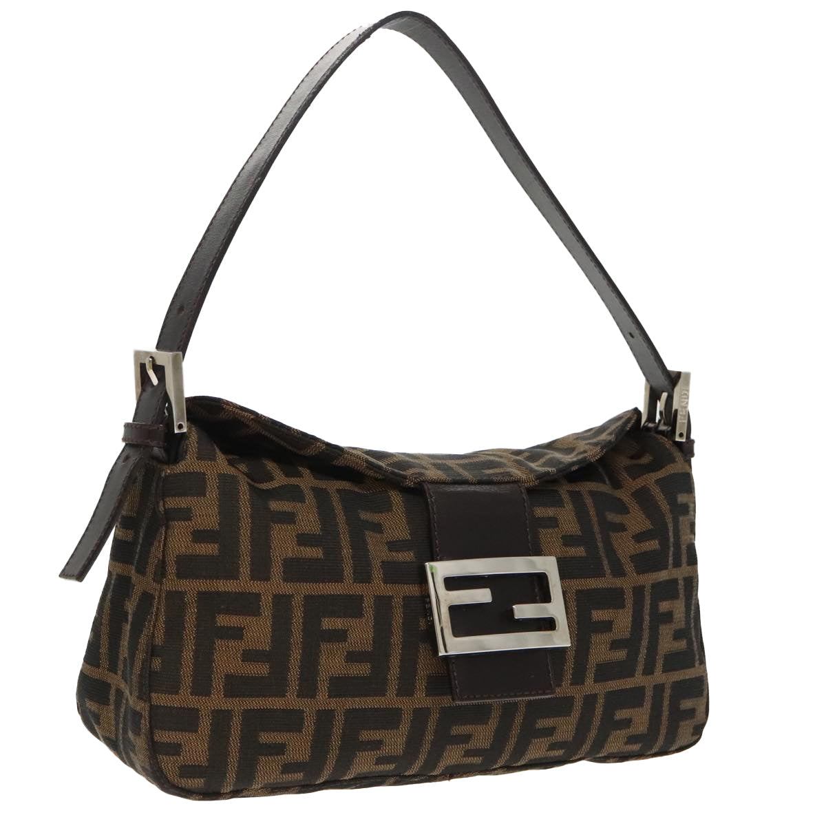 FENDI Zucca Canvas Mamma Baguette Shoulder Bag Black Brown Silver95783A