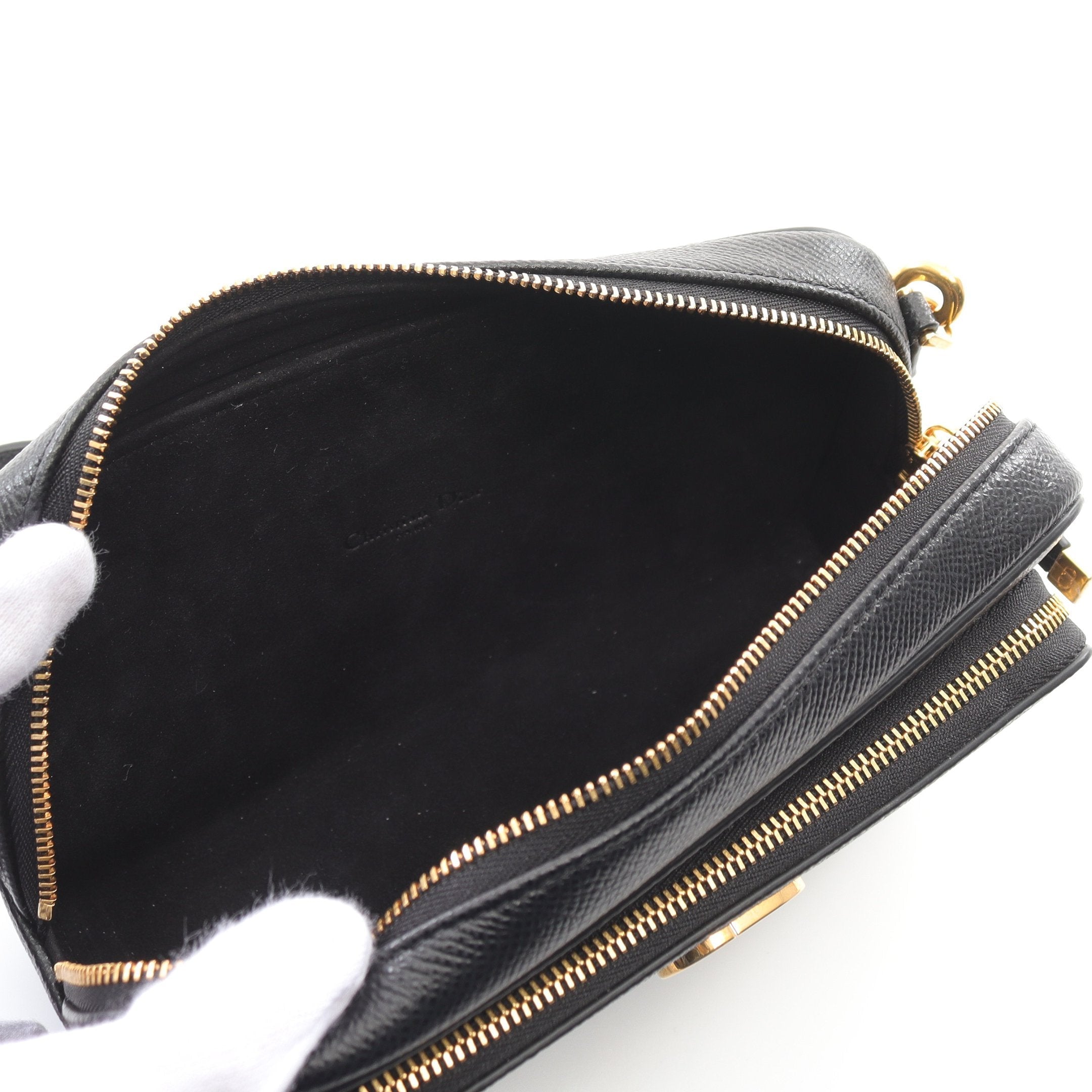 Dior Karo Double Pouch Shoulder bag Leather Black