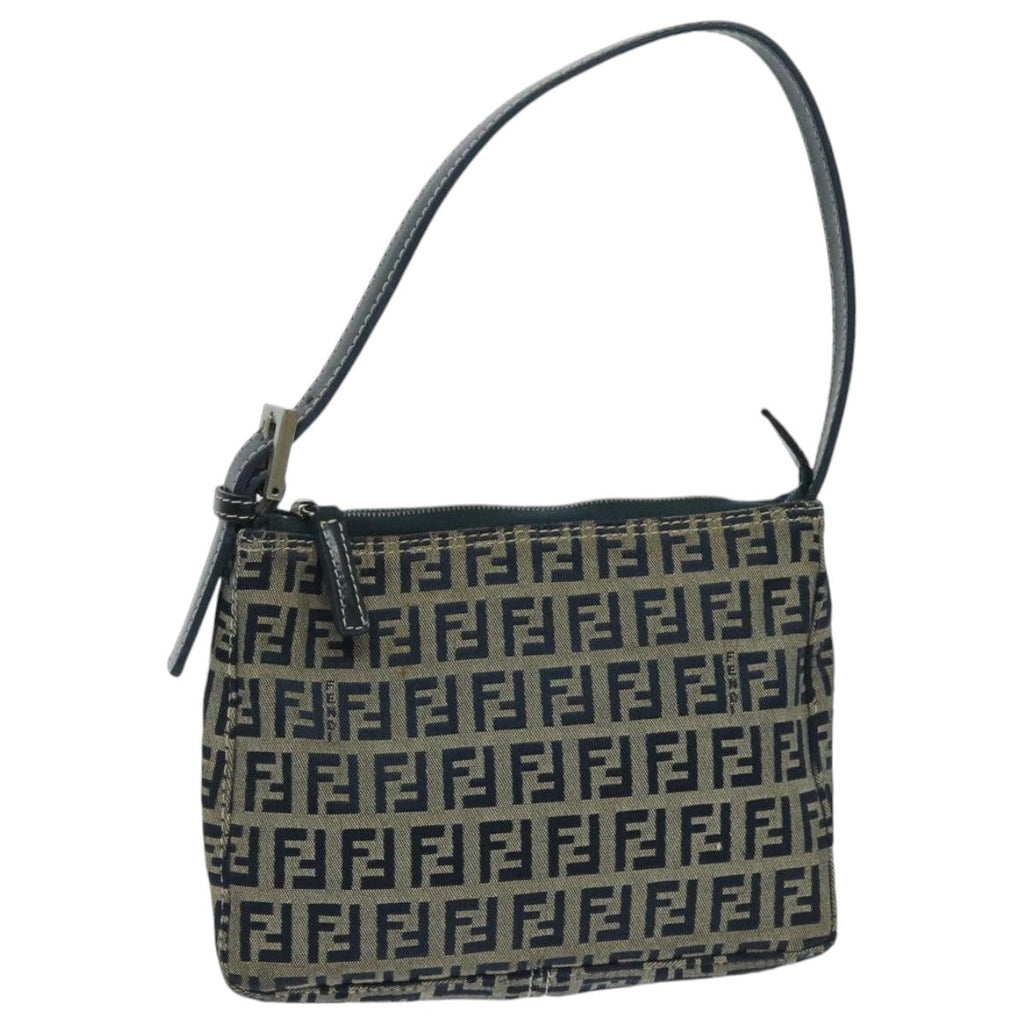 FENDI Zucchino Canvas Accessory Pouch Navy Silver95850