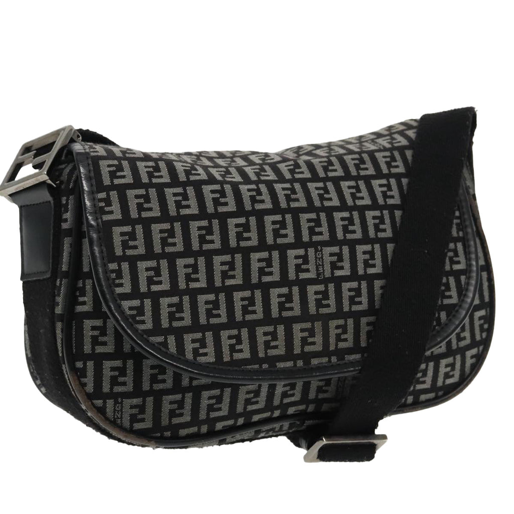 FENDI Zucchino Canvas Shoulder Bag Black95866