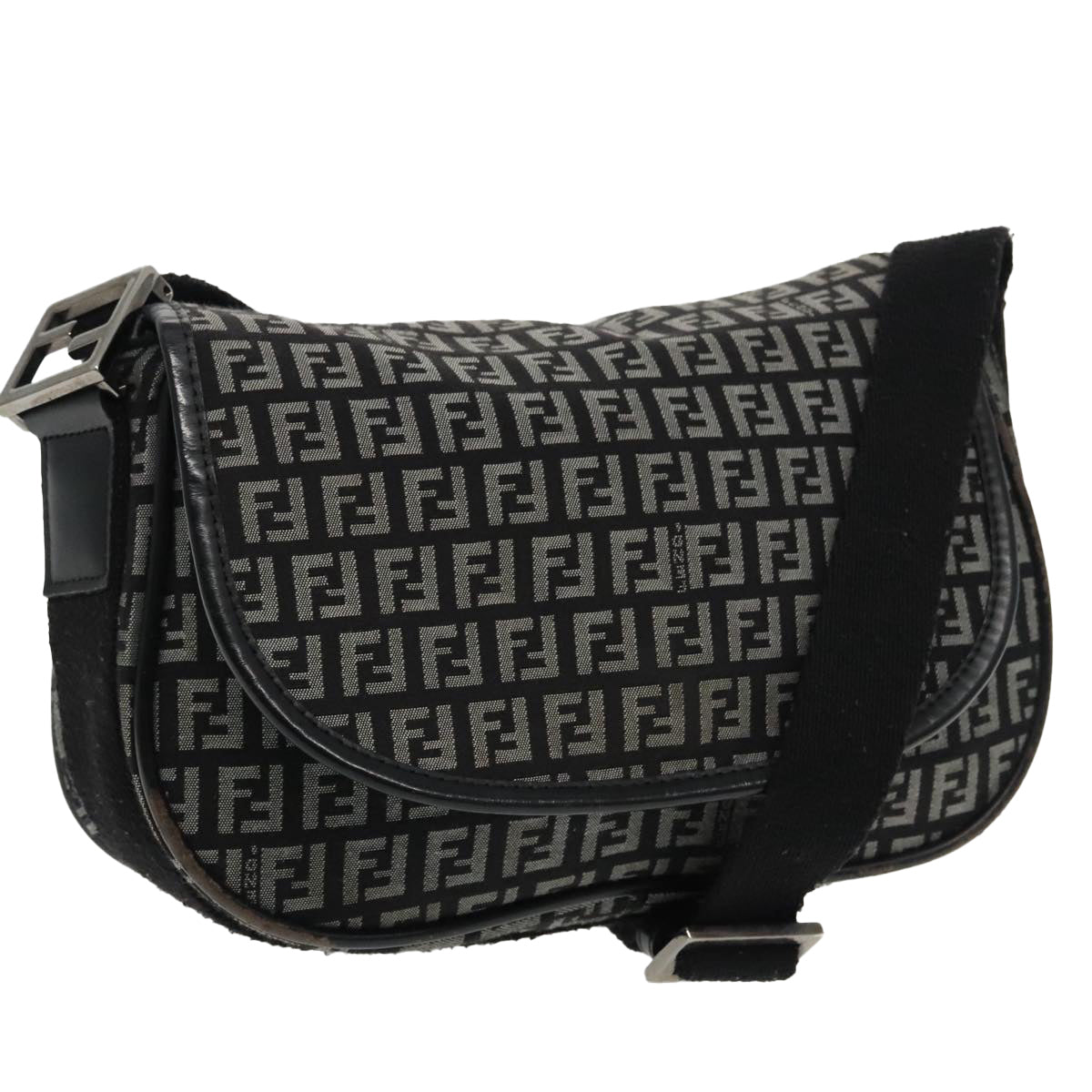 FENDI Zucchino Canvas Shoulder Bag Black95866