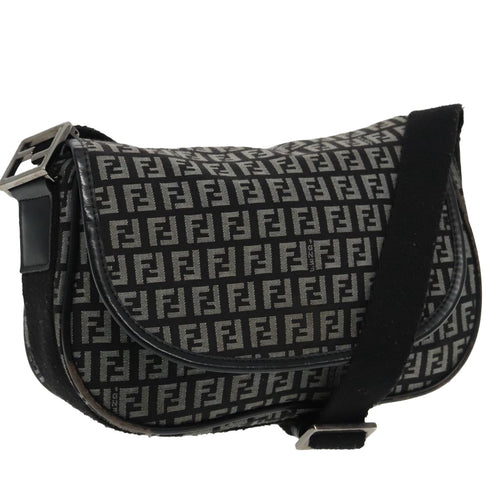 FENDI Zucchino Canvas Shoulder Bag Black95866