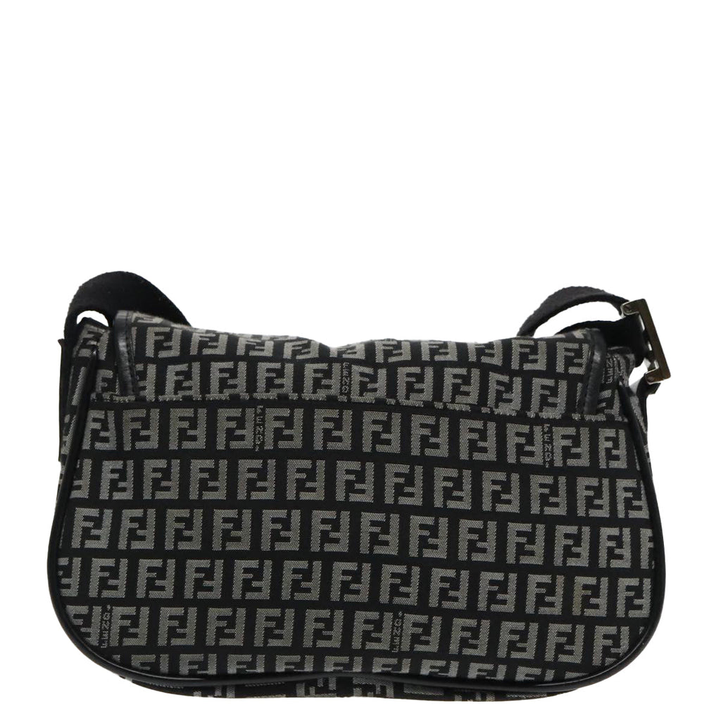 FENDI Zucchino Canvas Shoulder Bag Black95866