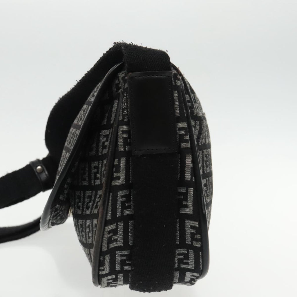 FENDI Zucchino Canvas Shoulder Bag Black95866