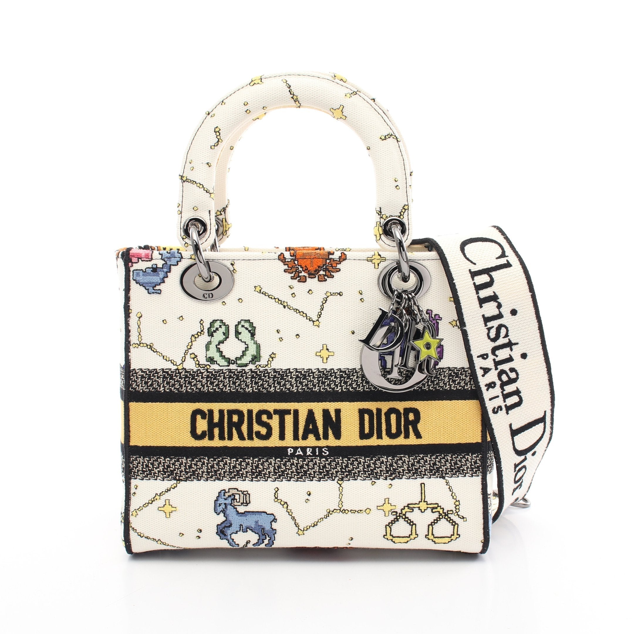 Dior LADY D-LITE Medium Handbag Canvas White Multicolor 2WAY