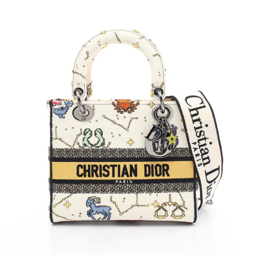 Dior LADY D-LITE Medium Handbag Canvas White Multicolor 2WAY