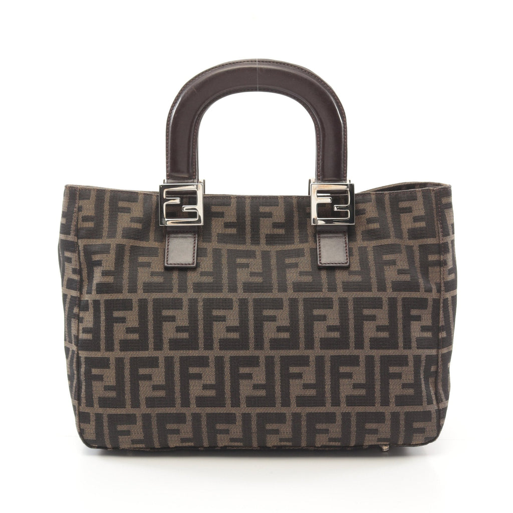 FENDI Zucca Handbag Tote bag Canvas Leather Brown Dark brown