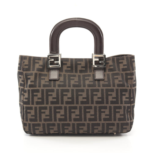 FENDI Zucca Handbag Tote bag Canvas Leather Brown Dark brown