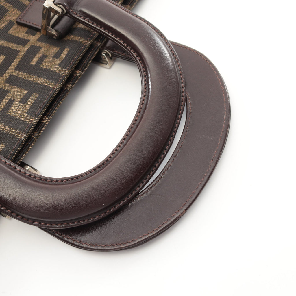 FENDI Zucca Handbag Tote bag Canvas Leather Brown Dark brown