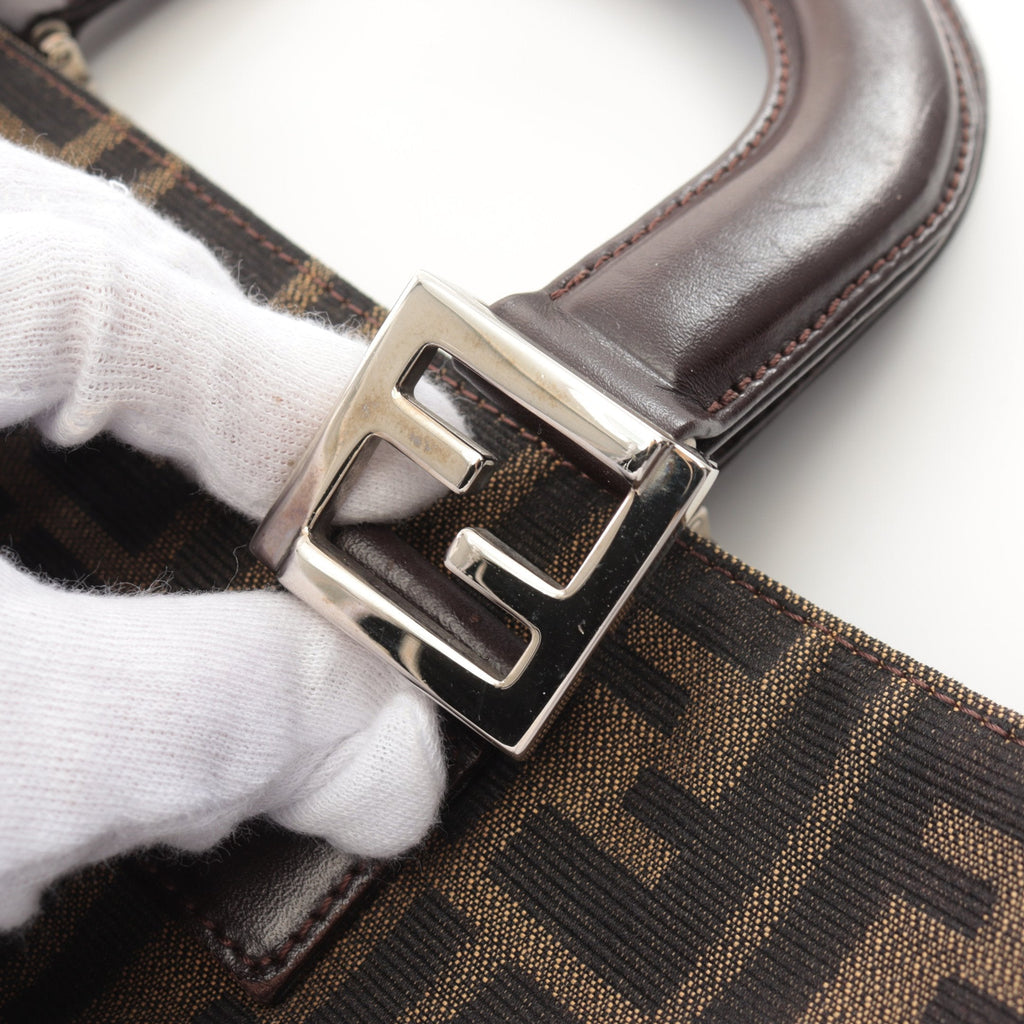 FENDI Zucca Handbag Tote bag Canvas Leather Brown Dark brown