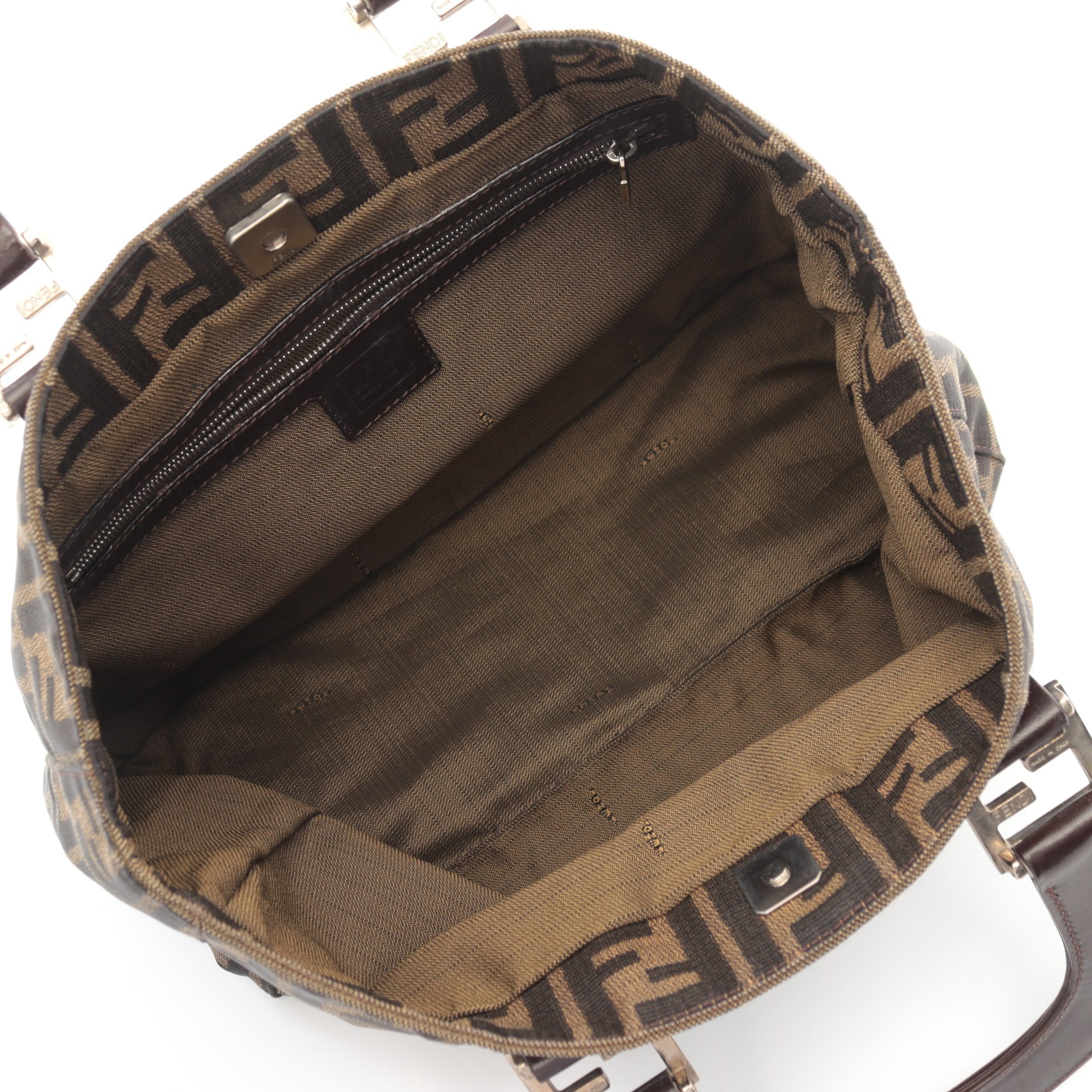 FENDI Zucca Handbag Tote bag Canvas Leather Brown Dark brown