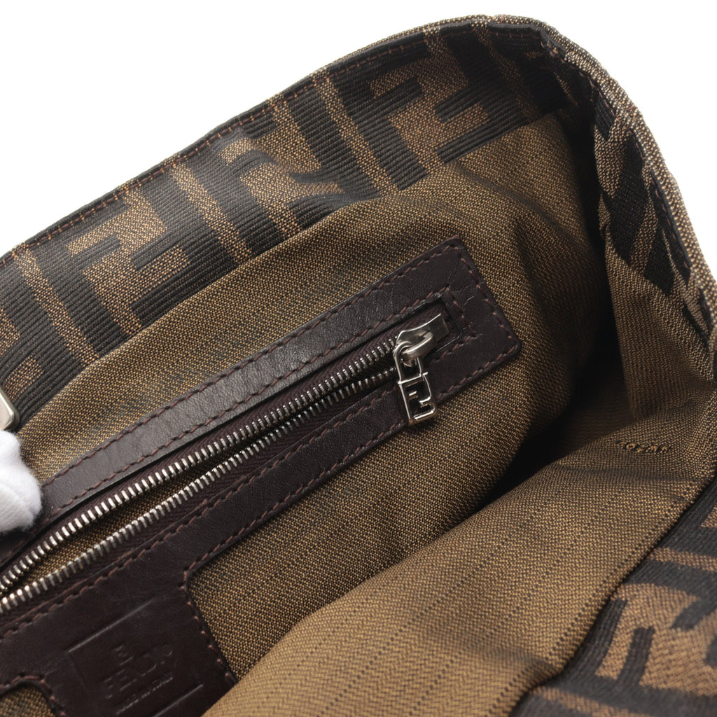 FENDI Zucca Handbag Tote bag Canvas Leather Brown Dark brown