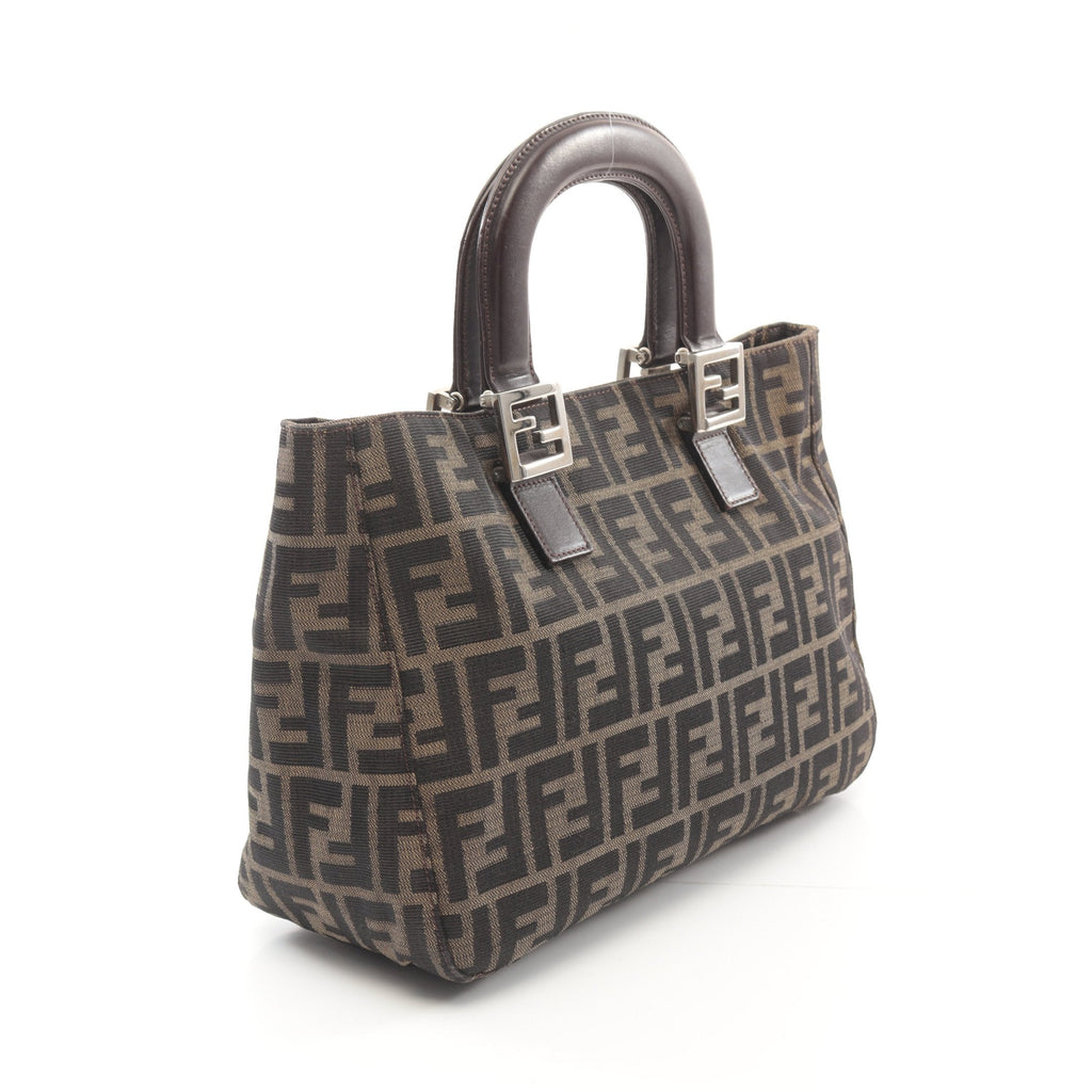 FENDI Zucca Handbag Tote bag Canvas Leather Brown Dark brown
