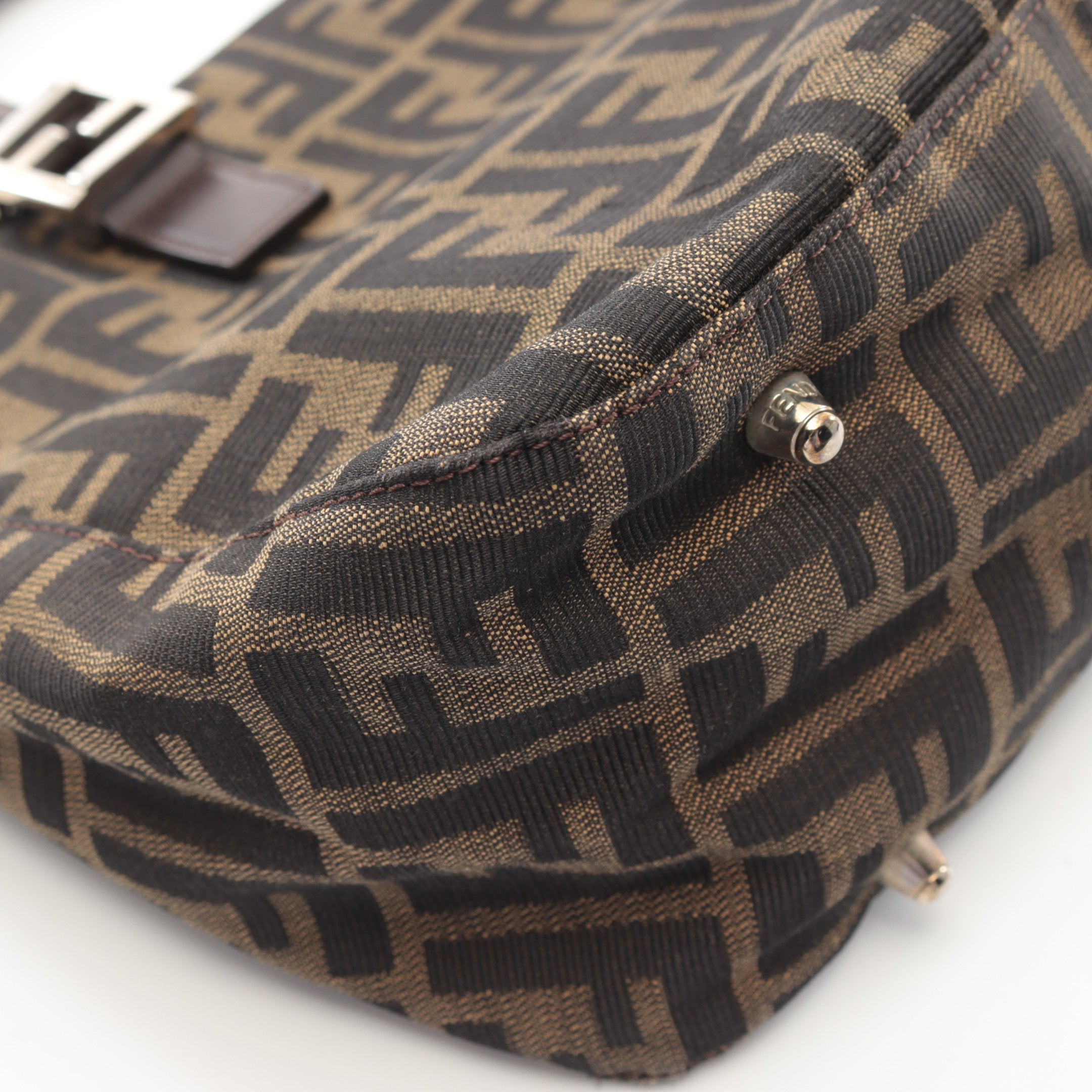 FENDI Zucca Handbag Tote bag Canvas Leather Brown Dark brown