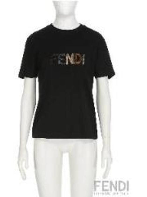 Fendi Embroidered Logo Short Sleeve T-Shirt Black