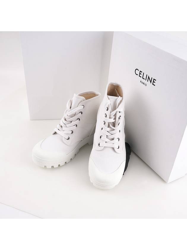 CELINE Logo Patapans Lace Up High Top Sneakers White