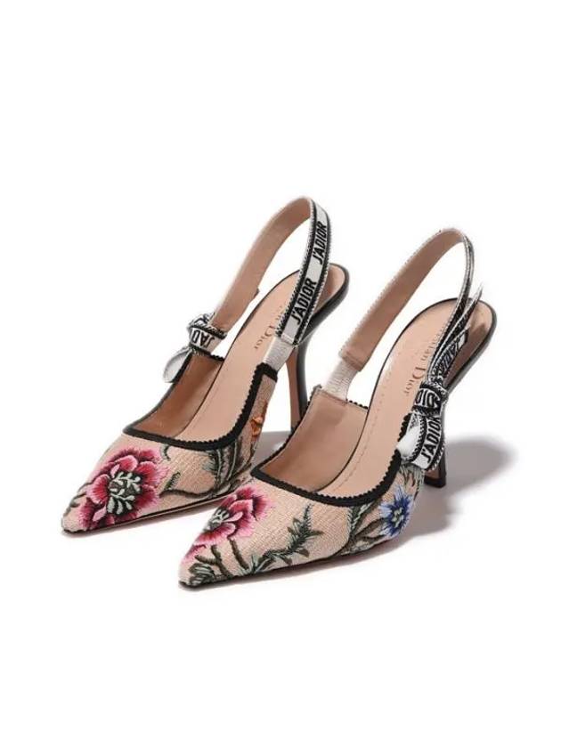 Flower Embroidery Slingback Heels Beige Dior