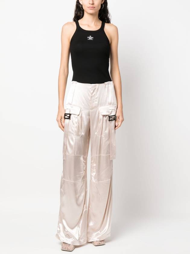 Fendi Women's Viscose Shiny Cargo Straight Pants Beige