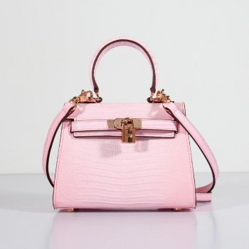 Hermes Kelly 20cm Lizard Leather Bag Pink Gold