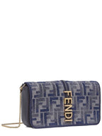 Fendi Graphy Chain Leather Long Wallet Dark Blue