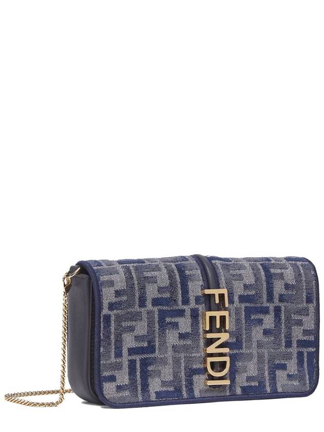 Fendi Graphy Chain Leather Long Wallet Dark Blue