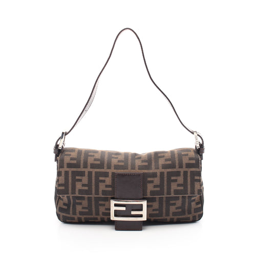 FENDI Mamma bucket Zucca Handbag Canvas Leather Brown Dark brown