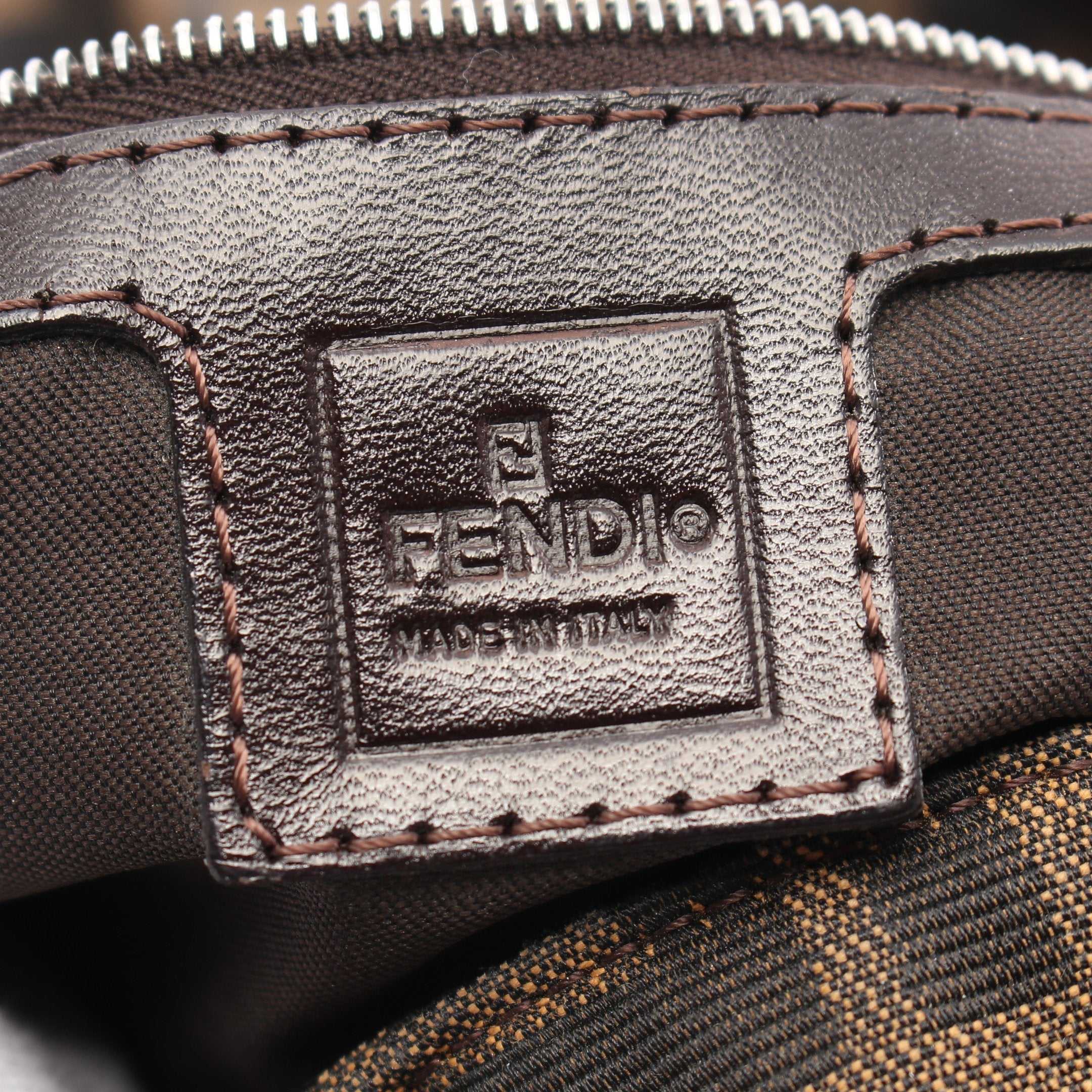 FENDI Mamma bucket Zucca Handbag Canvas Leather Brown Dark brown