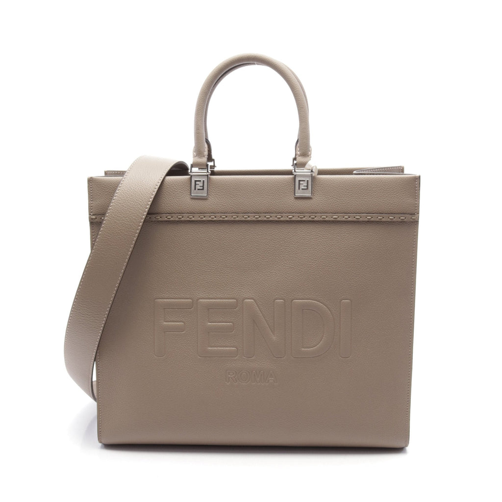 FENDI SUNSHINE MEDIUM Sunshine Medium Handbag Tote bag Leather Gray brown 2WAY