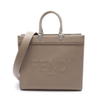 FENDI SUNSHINE MEDIUM Sunshine Medium Handbag Tote bag Leather Gray brown 2WAY