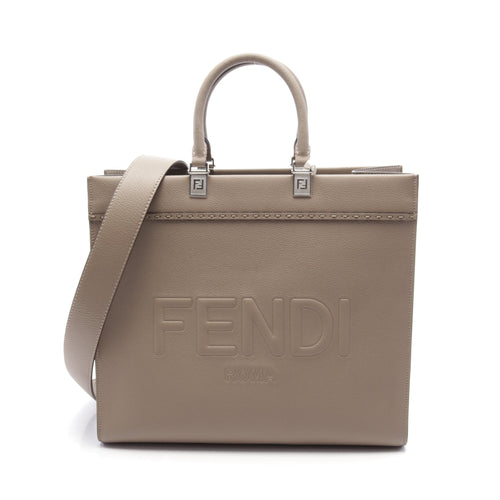 FENDI SUNSHINE MEDIUM Sunshine Medium Handbag Tote bag Leather Gray brown 2WAY