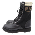 FENDI Knit Boots Boots Leather Canvas Black