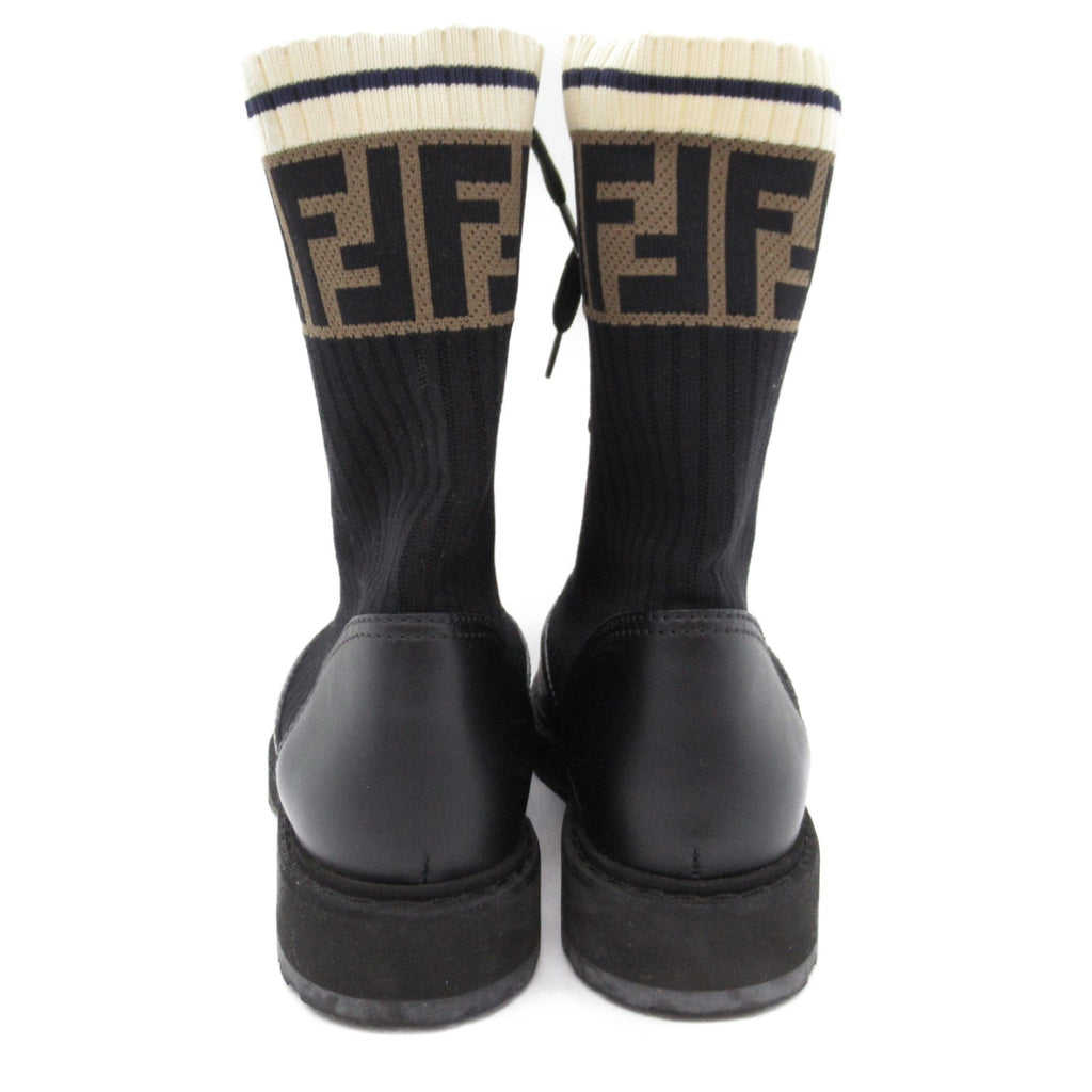 FENDI Knit Boots Boots Leather Canvas Black