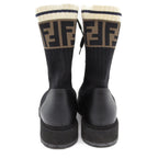 FENDI Knit Boots Boots Leather Canvas Black